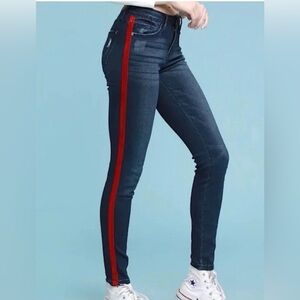 Judy Blue Red Velvet Side Stripe Skinny Jeans Size 15/32 (16) Plus Tuxedo Tape